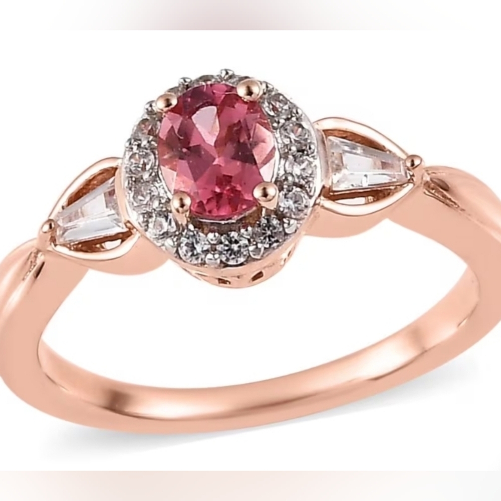 Genuine Blush Tourmaline Ring Rose Gold Over Sterling Silver Size 8!